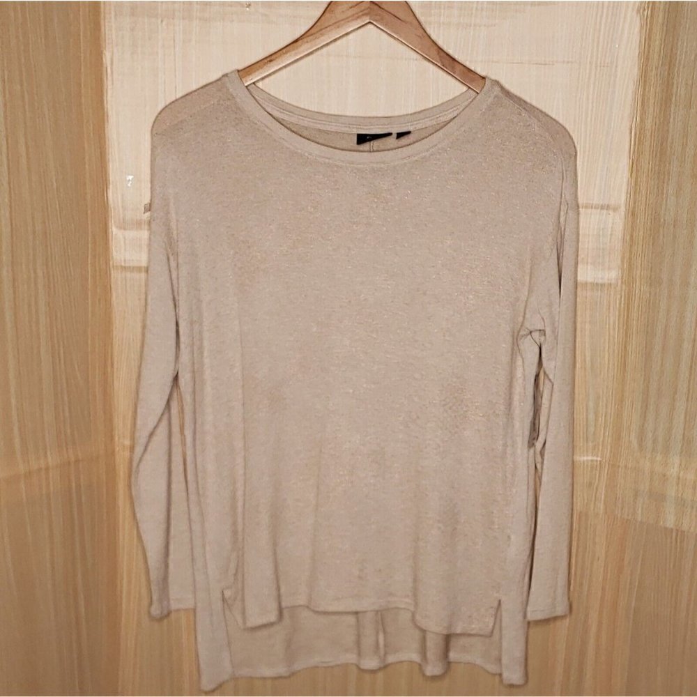 A.N.A Womens New Cream Top With Gold Sparkle Large